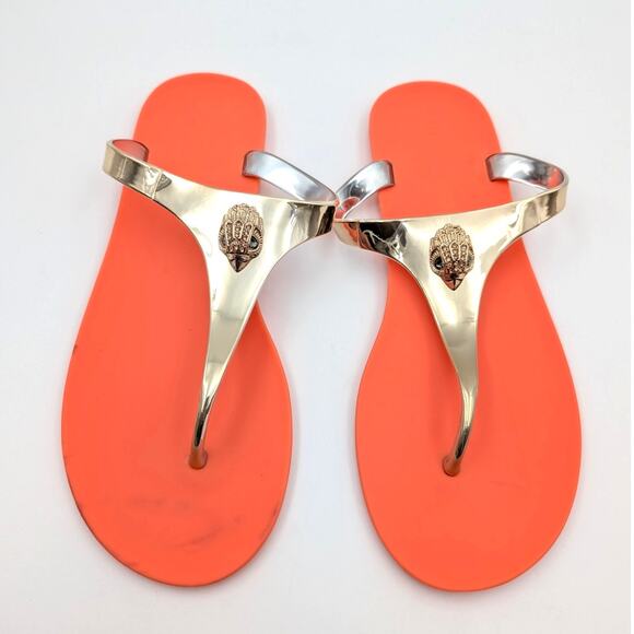 Kurt Geiger Maddison T-Bar Thong Sandals Women's Orange/Gold Size US6.5 EU37 - Picture 3 of 11